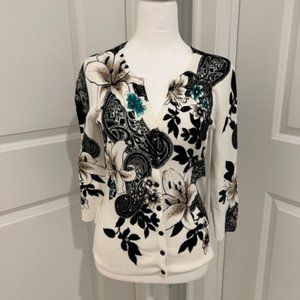 WHITE HOUSE BLACK MARKET FLORAL CARDIGAN - SMALL